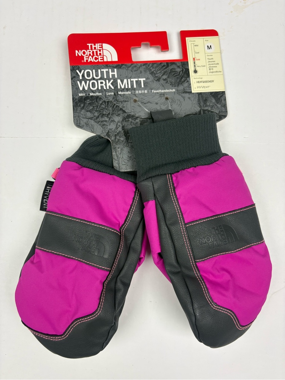 The North Face Medium Youth Work Mitt Kids Gloves New Pink Hyvent Heat Seeker